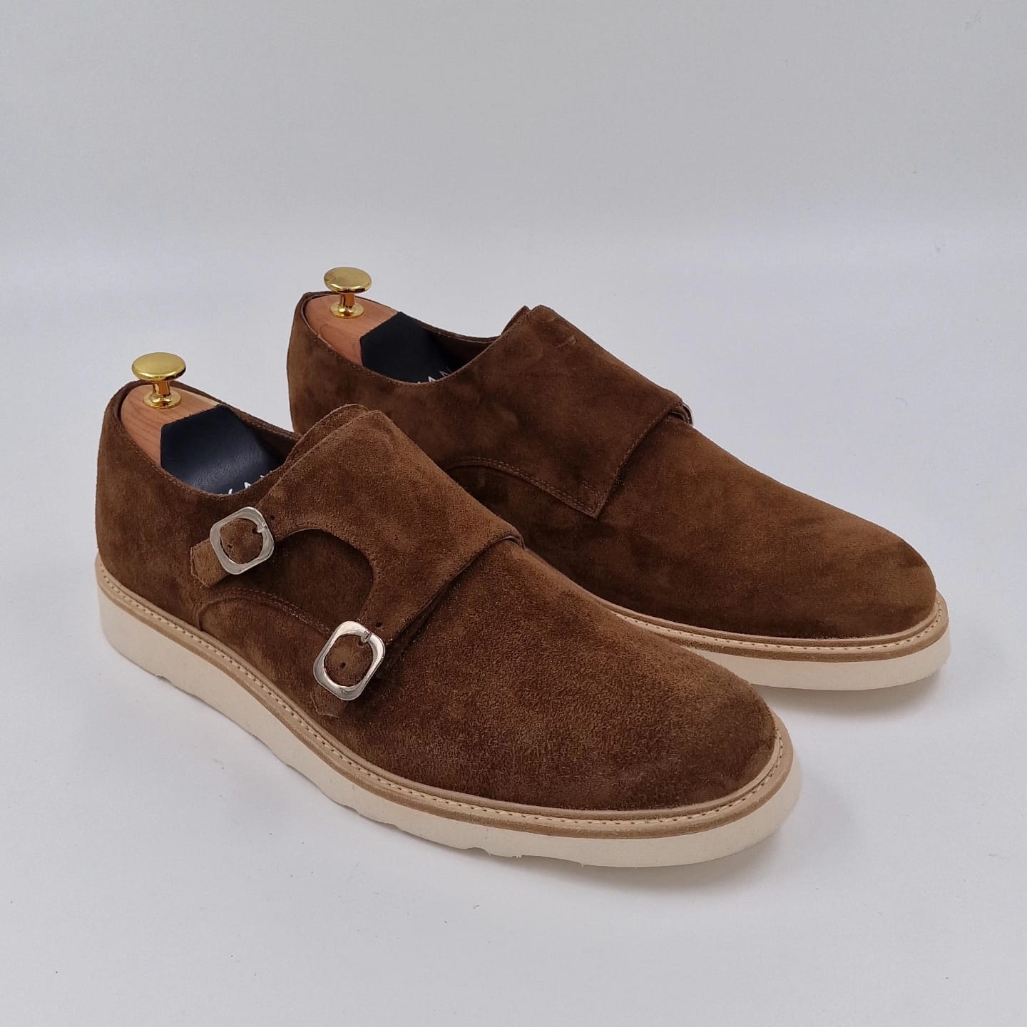 Muške cipele - Double MONK - Braon velur